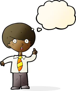 Çizgi film çocuğu soruyu bir insan tarafından çizilmiş düşünce balonuyla cevaplıyor.