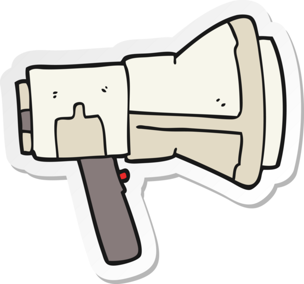 Bir insan tarafından çizilmiş bir çizgi film megafonunun çıkartması.