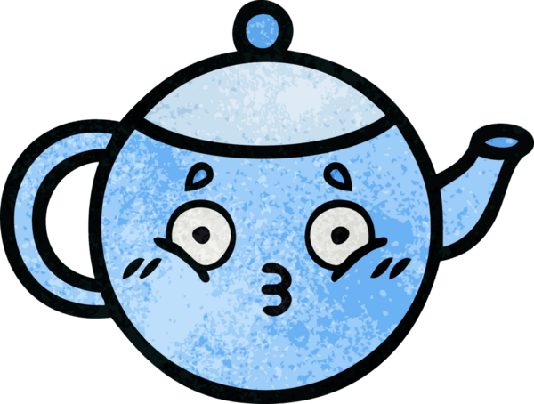 Bir insanın çizdiği çay demliğinin retro grunge desenli karikatürü.