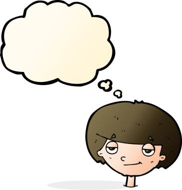 Bir insan tarafından çizilmiş düşünce balonu olan kendini beğenmiş bir çocuk.