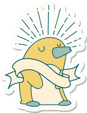 Bir insan tarafından çizilmiş mutlu penguen dövmesi çıkartması.