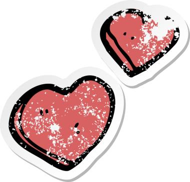 Bir insan tarafından çizilmiş aşk kalplerinin hüzünlü çıkartması.