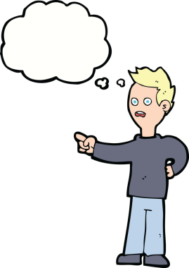 Bir insan tarafından çizilmiş düşünce balonuyla işaret eden karikatür şoku.