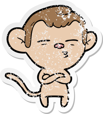 Bir insan tarafından çizilmiş şüpheli bir maymunun sıkıntılı çıkartması.