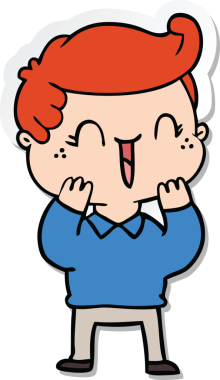 Bir insan tarafından çizilmiş, gülen bir çocuğun çıkartması.