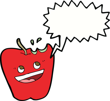 Bir insan tarafından çizilmiş mutlu elma karikatürü.