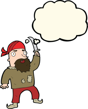 Bir insan tarafından çizilmiş düşünce balonlu bir korsan.