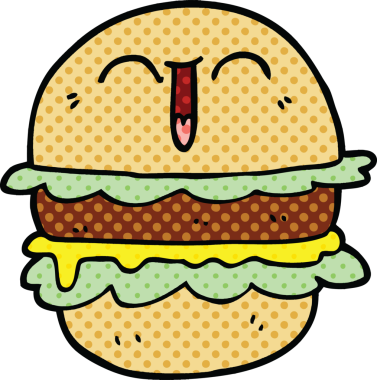 Bir insan tarafından çizilmiş çizgi roman tarzı bir hamburger.