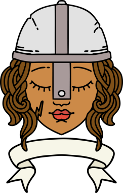 Retro Dövme Tarzı İnsan Savaşçı Karakteri Bir insan tarafından çizilmiş parşömen pankartıyla