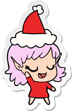 Bir insan tarafından çizilmiş Noel Baba şapkası giymiş elf bir kızın mutlu el yazısı.