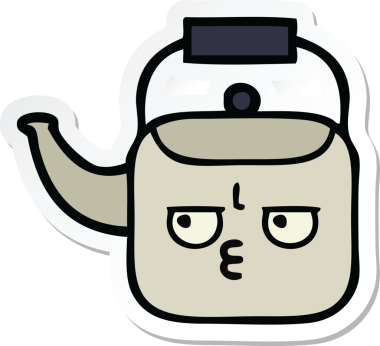 Bir insan tarafından çizilmiş şirin bir çaydanlığın çıkartması.