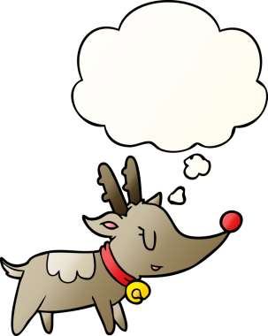 Bir insan tarafından çizilmiş yumuşak eğimli düşünce baloncuklu çizgi film Noel geyiği.