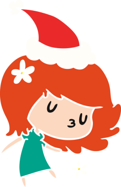 Bir insan tarafından çizilmiş Kawai kızının el çizimi Noel karikatürü.