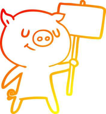 Bir insan tarafından çizilmiş afiş ile mutlu çizgi film domuzu çizimi