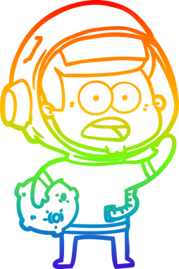 Gökkuşağı gradyanı çizimi bir insan tarafından çizilmiş ay taşı tutan astronot şaşırttı