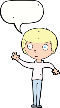 Bir insan tarafından çizilmiş konuşma balonlu çizgi film çocuğu.