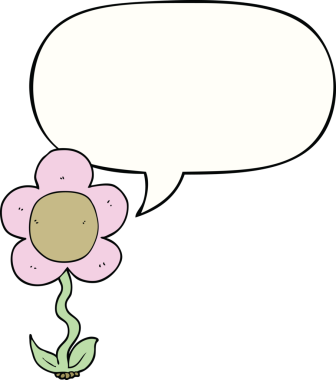 Bir insan tarafından çizilmiş konuşma baloncuklu karikatür çiçeği