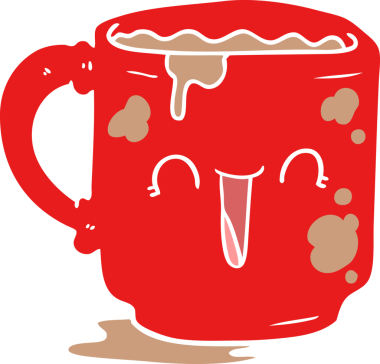 Bir insan tarafından çizilmiş düz renk çizgi film kirli ofis kupası