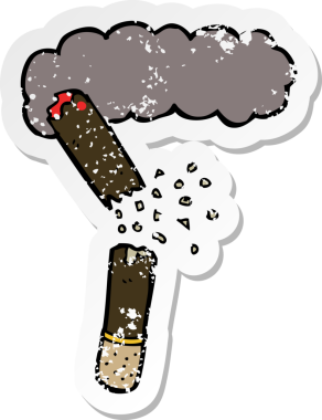 Bir insan tarafından çizilmiş kırık bir sigaranın retro sıkıntılı yapıştırması.