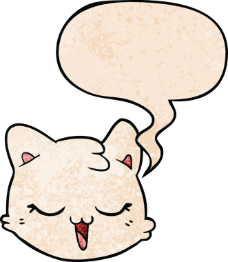 bir insan tarafından çizilmiş eski moda bir konuşma baloncuğu ile çizgi film kedisi yüzü