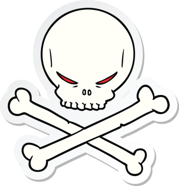 Bir insan tarafından çizilmiş karikatür kafatası ve çapraz kemikler.