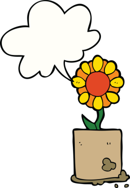 Bir insan tarafından çizilmiş konuşma baloncuklu karikatür çiçeği