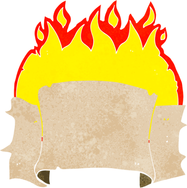 Bir insan tarafından çizilmiş alevli karikatür tomarı.