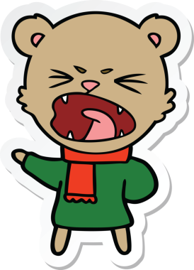 Bir insan tarafından çizilmiş kızgın bir çizgi film ayısının çıkartması.