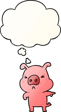 Düşünce baloncuğu olan çizgi filmdeki kızgın domuz bir insan tarafından çizilmiş.