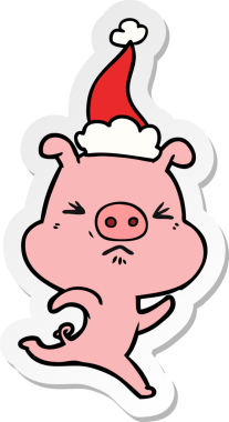 Bir insan tarafından çizilmiş Noel Baba şapkasıyla koşan kızgın bir domuzun el yazısı.