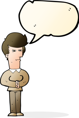 Bir insan tarafından çizilen konuşma baloncuğuyla gözlerini kısıyor.