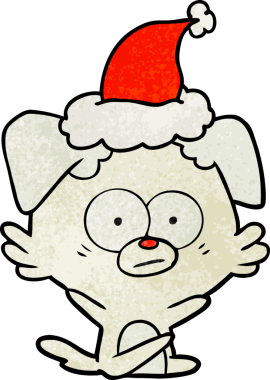 Sinirli köpek eli, bir insan tarafından çizilmiş Noel Baba şapkası giymiş bir karikatür.