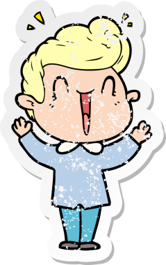 Bir insan tarafından çizilmiş heyecanlı bir karikatür çıkartması.