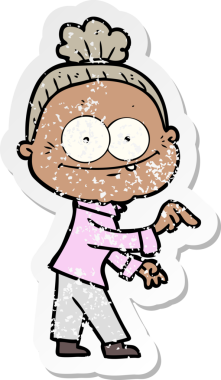 Bir insan tarafından çizilmiş mutlu, yaşlı bir kadının sıkıntılı çıkartması.