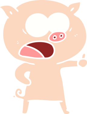 Bir insan tarafından çizilmiş düz renkli çizgi film domuzu.