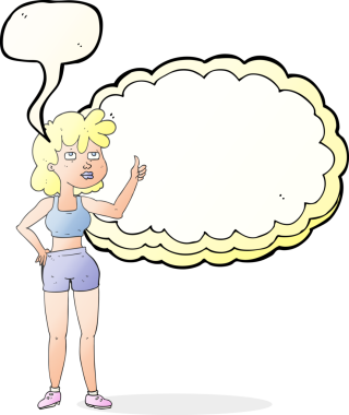 Bir insan tarafından çizilmiş serbest konuşma balonu çizilmiş spor salonu kadını.