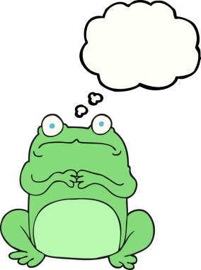 Bir insan tarafından çizilmiş serbest çizim düşünce balonu karikatürü gergin kurbağa