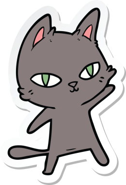 Bir insan tarafından çizilmiş çizgi film kedisinin çıkartması.