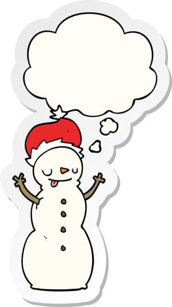 Düşünce baloncuklu kardan adam bir insan tarafından çizilmiş bir çıkartma.