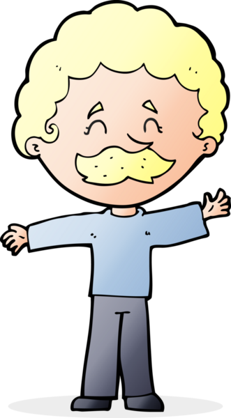 Bir insan tarafından çizilmiş bıyıklı çizgi film çocuğu.