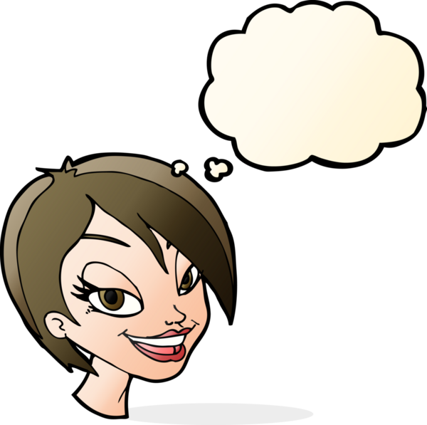 Bir insan tarafından çizilmiş düşünce kabarcığı olan güzel bir kadın yüzü.