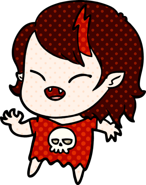 Bir insan tarafından çizilmiş gülen vampir kız çizgi filmi.