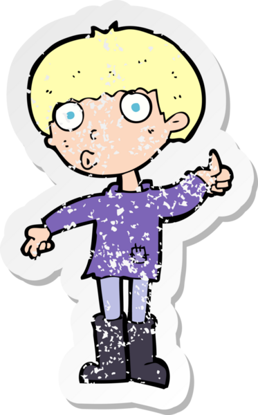 Bir insan tarafından çizilen soruyu soran bir çizgi film karakterinin gerilimli retro yapıştırması.