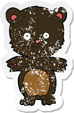 Bir insan tarafından çizilmiş siyah ayı yavrusunun gerilemiş çıkartması.