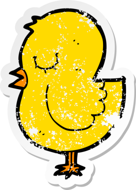 Bir insan tarafından çizilmiş karikatür kuşunun sıkıntılı çıkartması