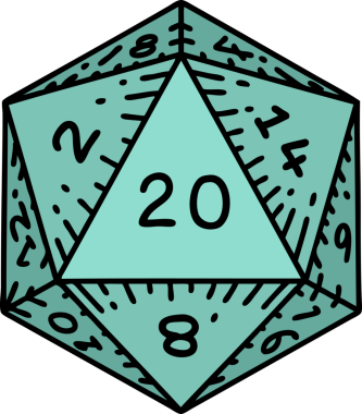 Retro Dövme Biçimi Doğal 20 D20 zar bir insan tarafından çizildi
