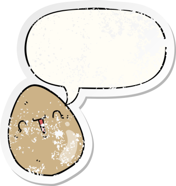 Konuşma baloncuğu olan karikatür yumurtası bir insan tarafından çizilmiş sıkıntılı eski bir çıkartma