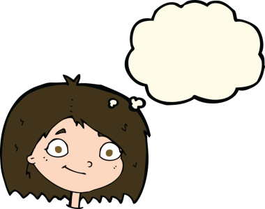 Bir insan tarafından çizilmiş düşünce baloncuklu mutlu kadın yüzü.