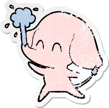 Bir insan tarafından çizilmiş su püskürten şirin bir filin sıkıntılı çıkartması.