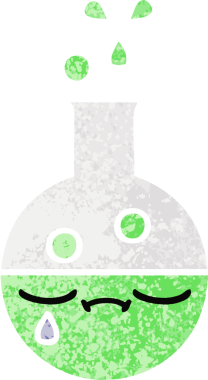 Bir insan tarafından çizilen test tüpünün retro çizim stili karikatürü